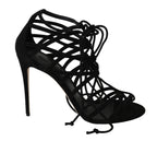 Dolce &amp; Gabbana Black Suede Strap Stilettos Sandals