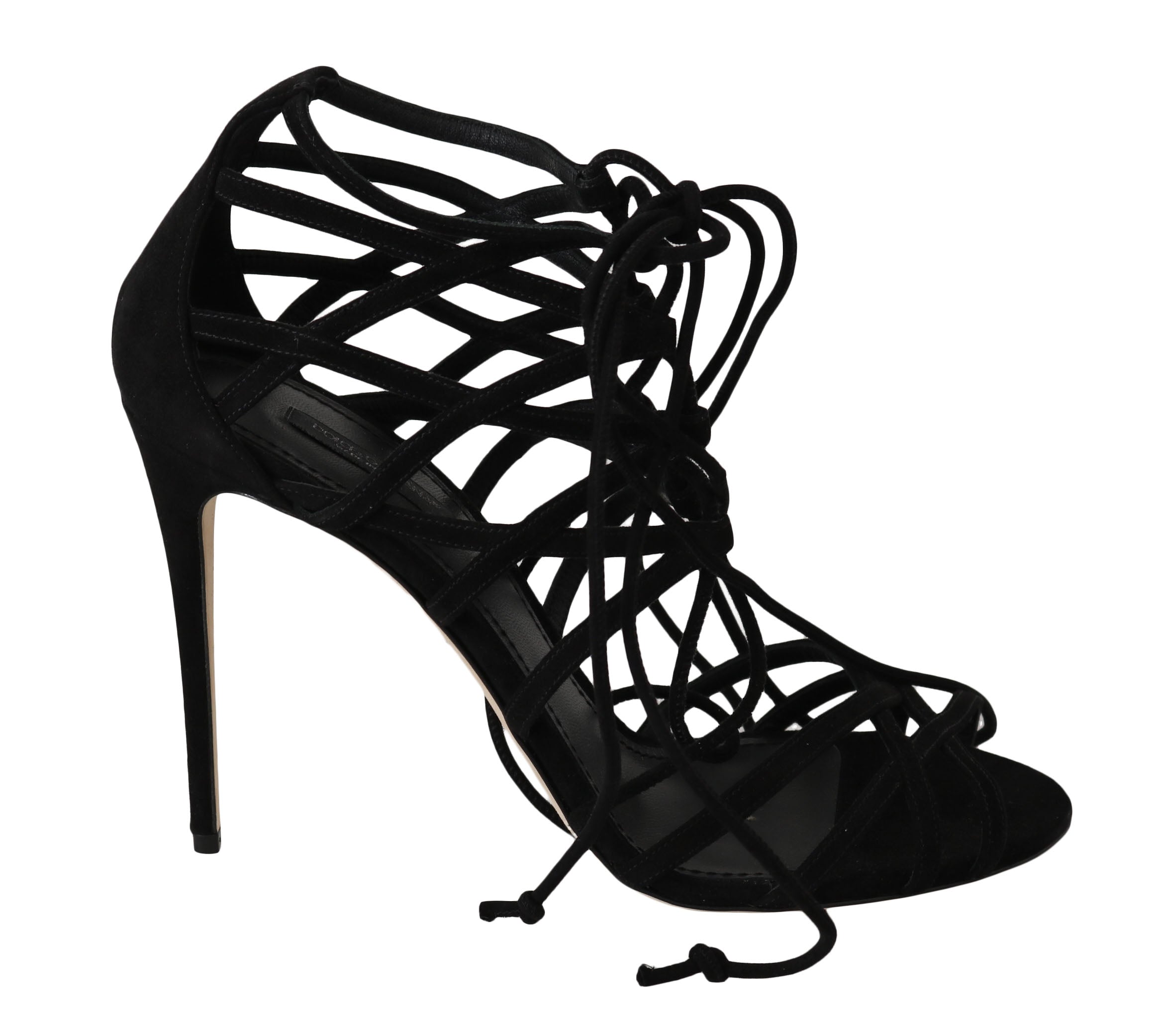 Dolce &amp; Gabbana Black Suede Strap Stilettos Sandals