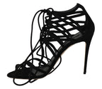 Dolce &amp; Gabbana Black Suede Strap Stilettos Sandals