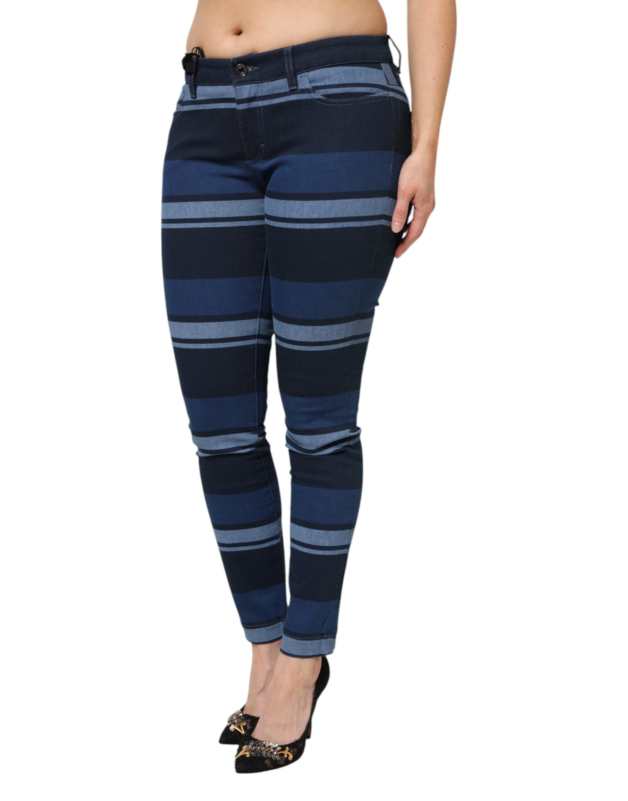 Dolce &amp; Gabbana Blue Striped Cotton Stretch Denim Jeans