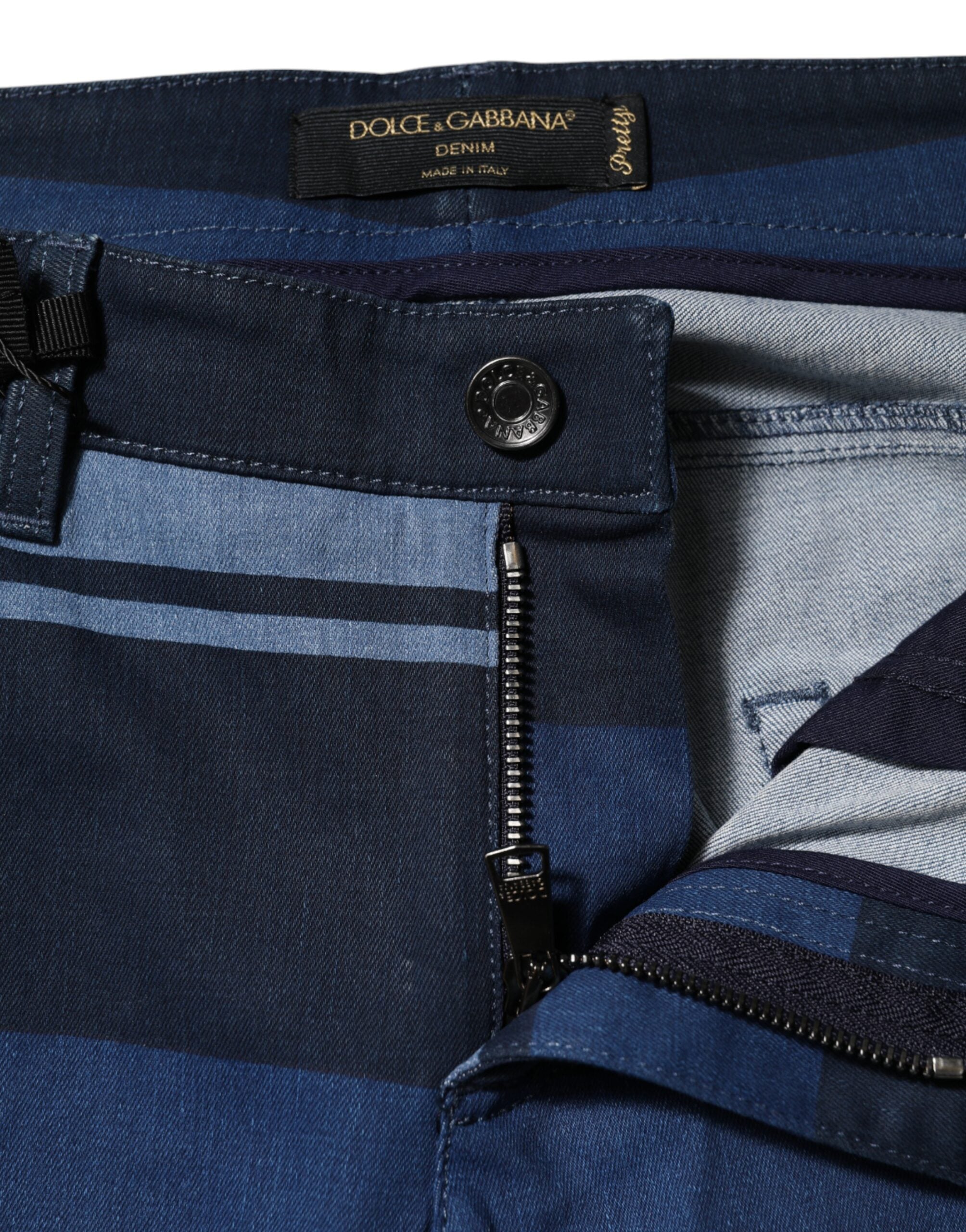 Dolce &amp; Gabbana Blue Striped Cotton Stretch Denim Jeans