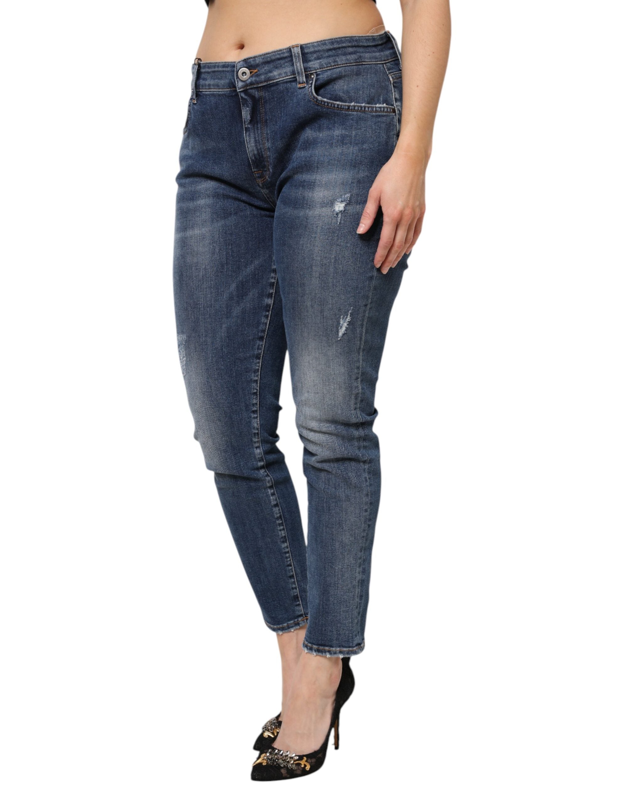 Dolce &amp; Gabbana Blue Washed Cotton Low Waist Denim Jeans