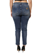 Dolce &amp; Gabbana Blue Washed Cotton Low Waist Denim Jeans