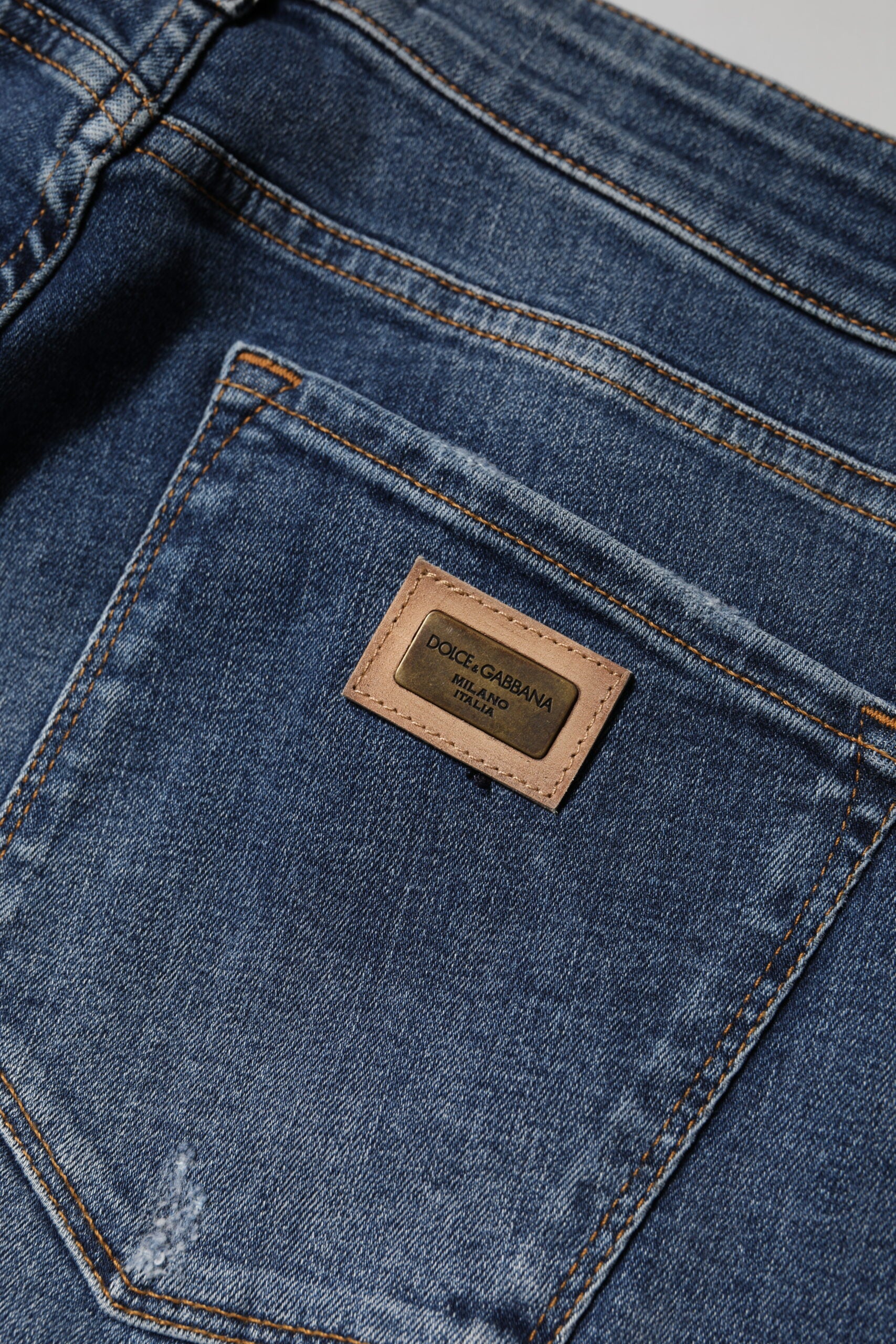 Dolce &amp; Gabbana Blue Washed Cotton Low Waist Denim Jeans