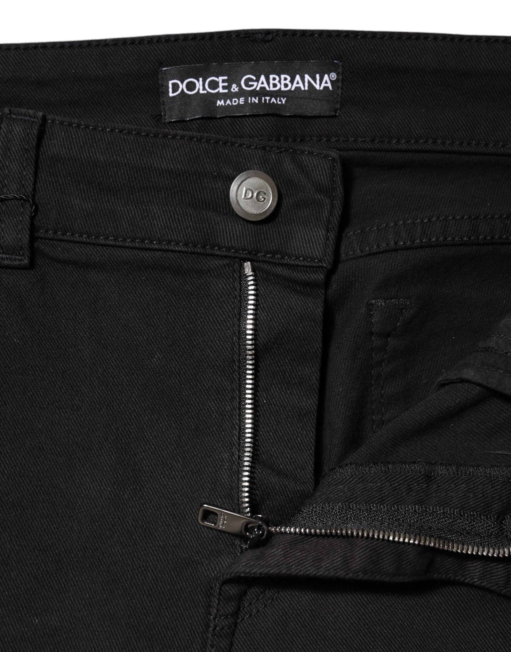Dolce &amp; Gabbana Black Cotton Mid Waist Denim Jeans