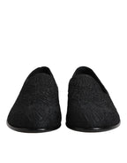 Dolce &amp; Gabbana Black Jacquard Slip On Loafers Formal Shoes