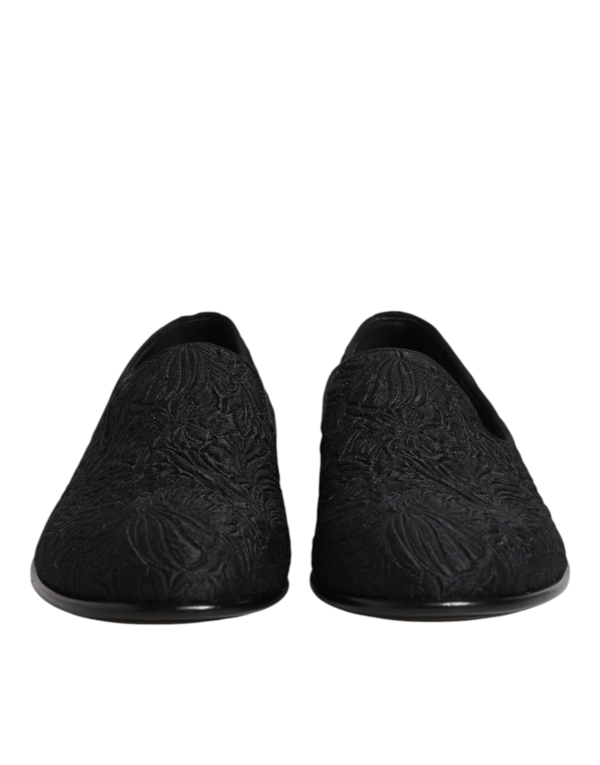 Dolce &amp; Gabbana Black Jacquard Slip On Loafers Formal Shoes