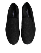 Dolce &amp; Gabbana Black Jacquard Slip On Loafers Formal Shoes