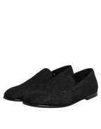 Dolce &amp; Gabbana Black Jacquard Slip On Loafers Formal Shoes