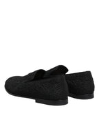 Dolce &amp; Gabbana Black Jacquard Slip On Loafers Formal Shoes
