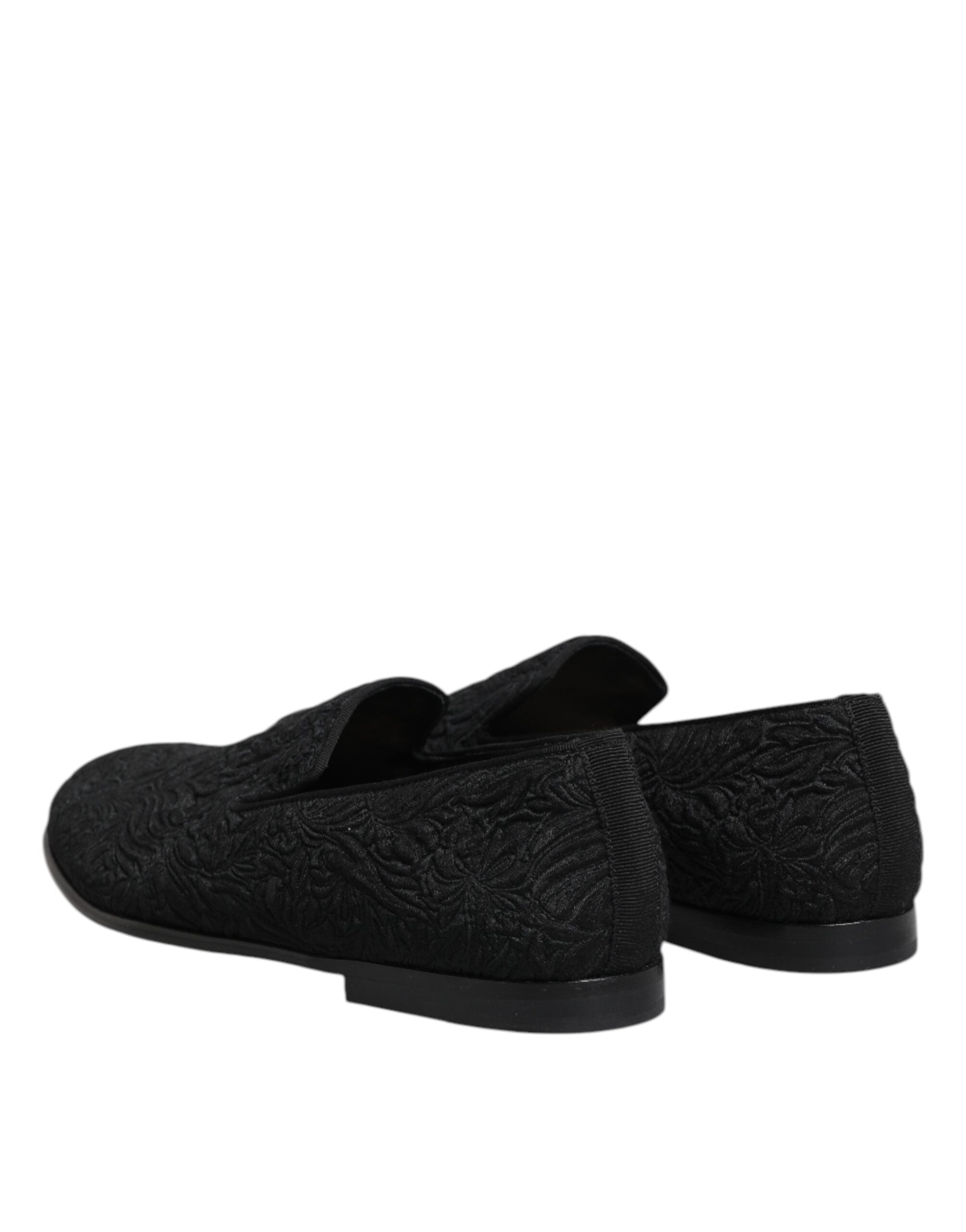 Dolce &amp; Gabbana Black Jacquard Slip On Loafers Formal Shoes