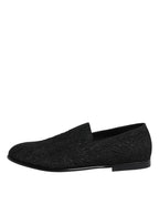 Dolce &amp; Gabbana Black Jacquard Slip On Loafers Formal Shoes