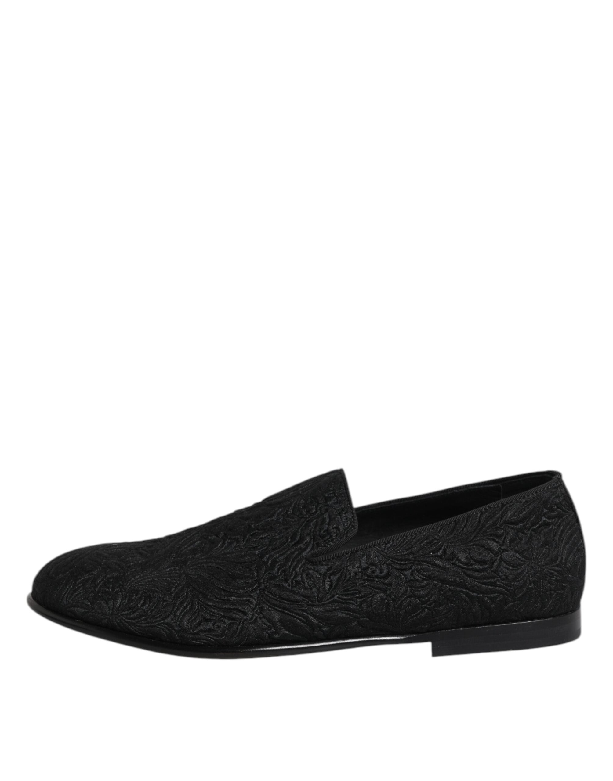 Dolce &amp; Gabbana Black Jacquard Slip On Loafers Formal Shoes