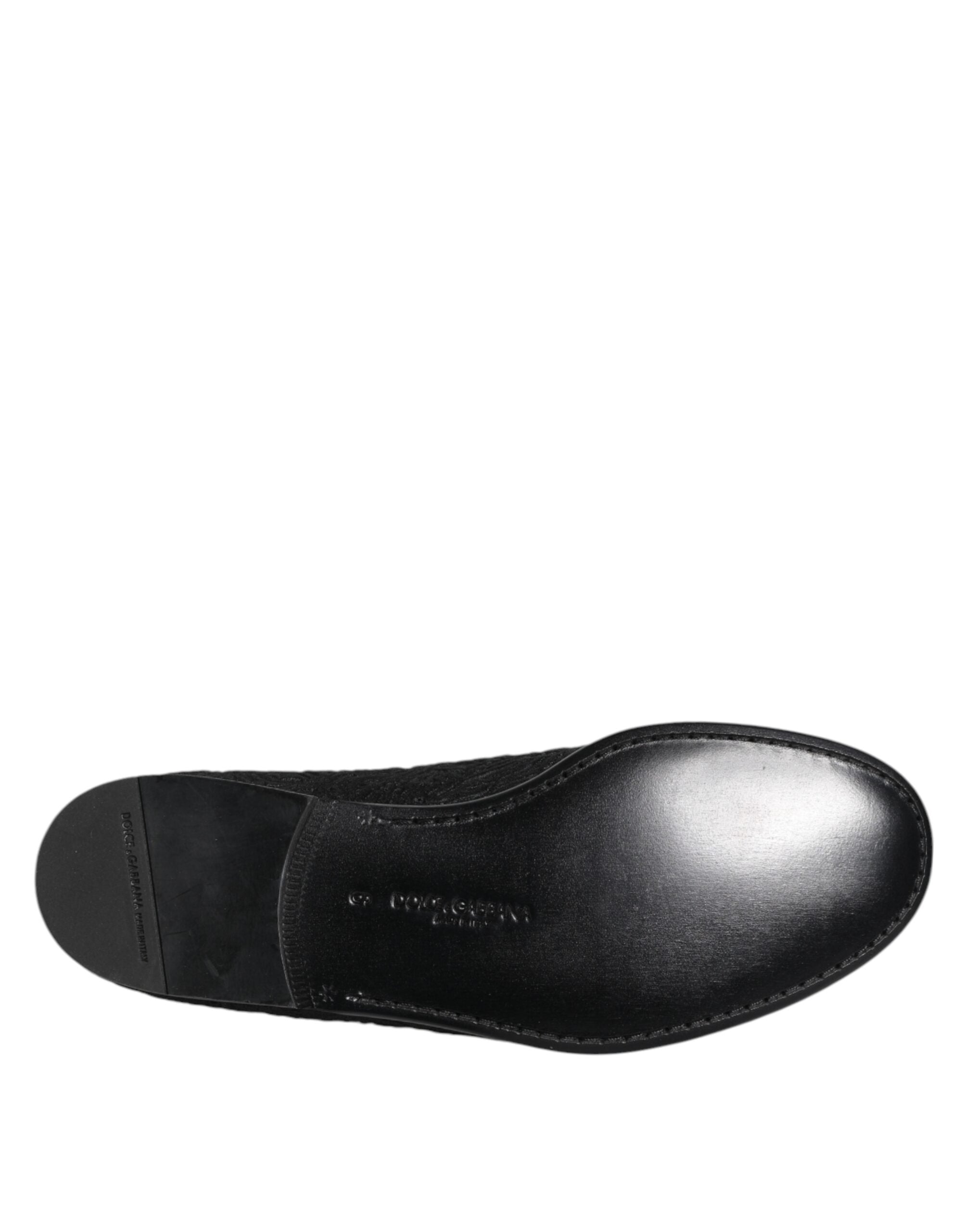 Dolce &amp; Gabbana Black Jacquard Slip On Loafers Formal Shoes