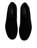 Dolce &amp; Gabbana Black Velvet Slip On Loafers Formal Shoes