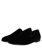 Dolce &amp; Gabbana Black Velvet Slip On Loafers Formal Shoes
