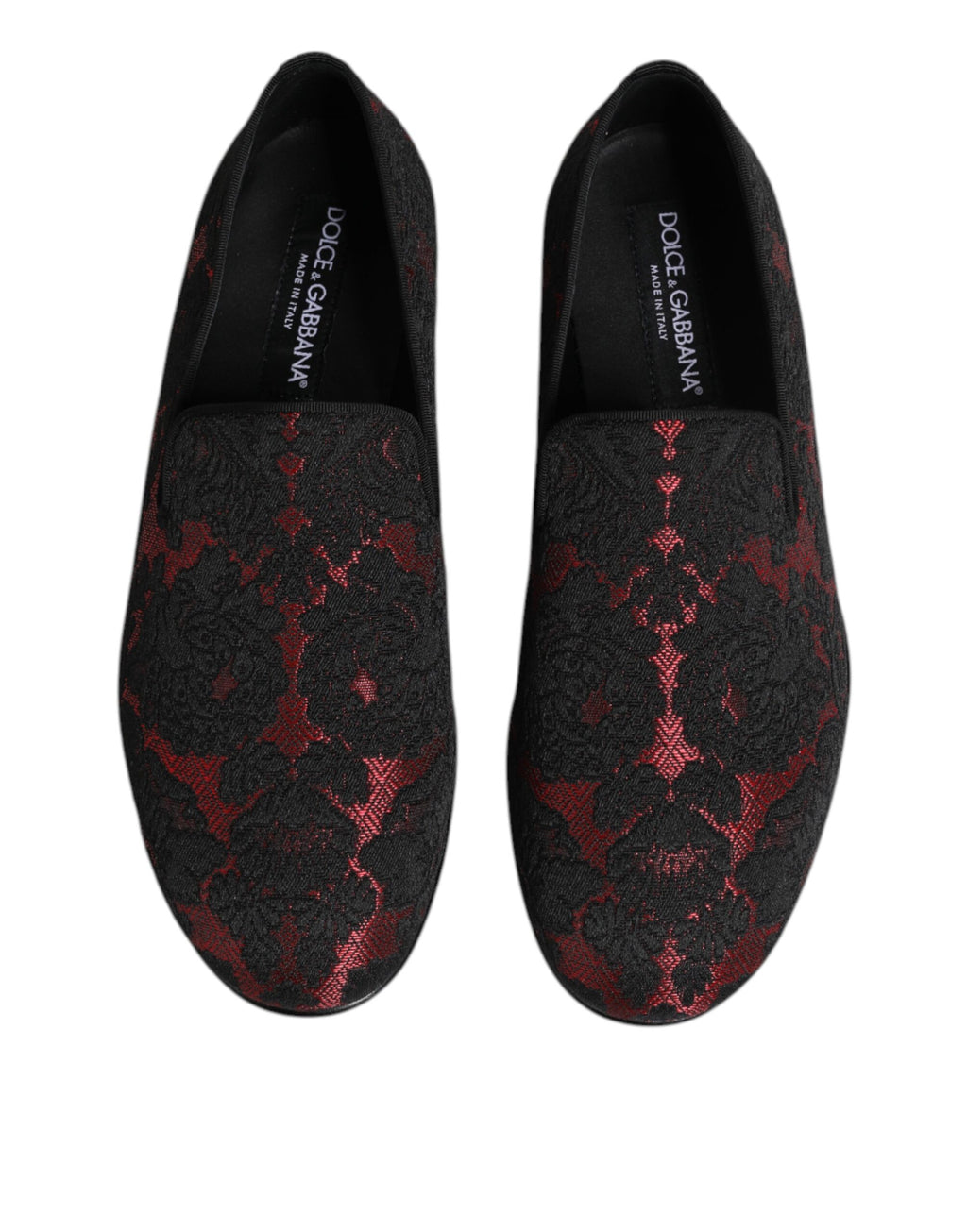 Dolce &amp; Gabbana Red Black Jacquard Slip On Loafers Shoes