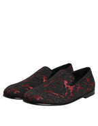 Dolce &amp; Gabbana Red Black Jacquard Slip On Loafers Shoes