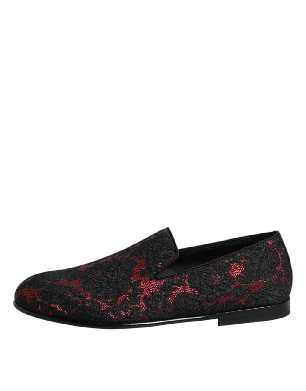 Dolce &amp; Gabbana Red Black Jacquard Slip On Loafers Shoes