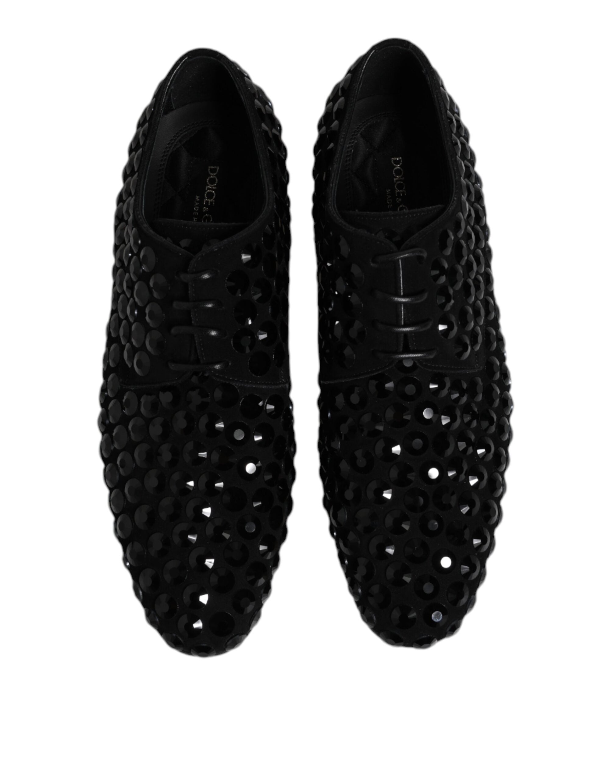 Dolce &amp; Gabbana Black Suede Rhinestone Derby Formal Shoes