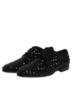 Dolce &amp; Gabbana Black Suede Rhinestone Derby Formal Shoes