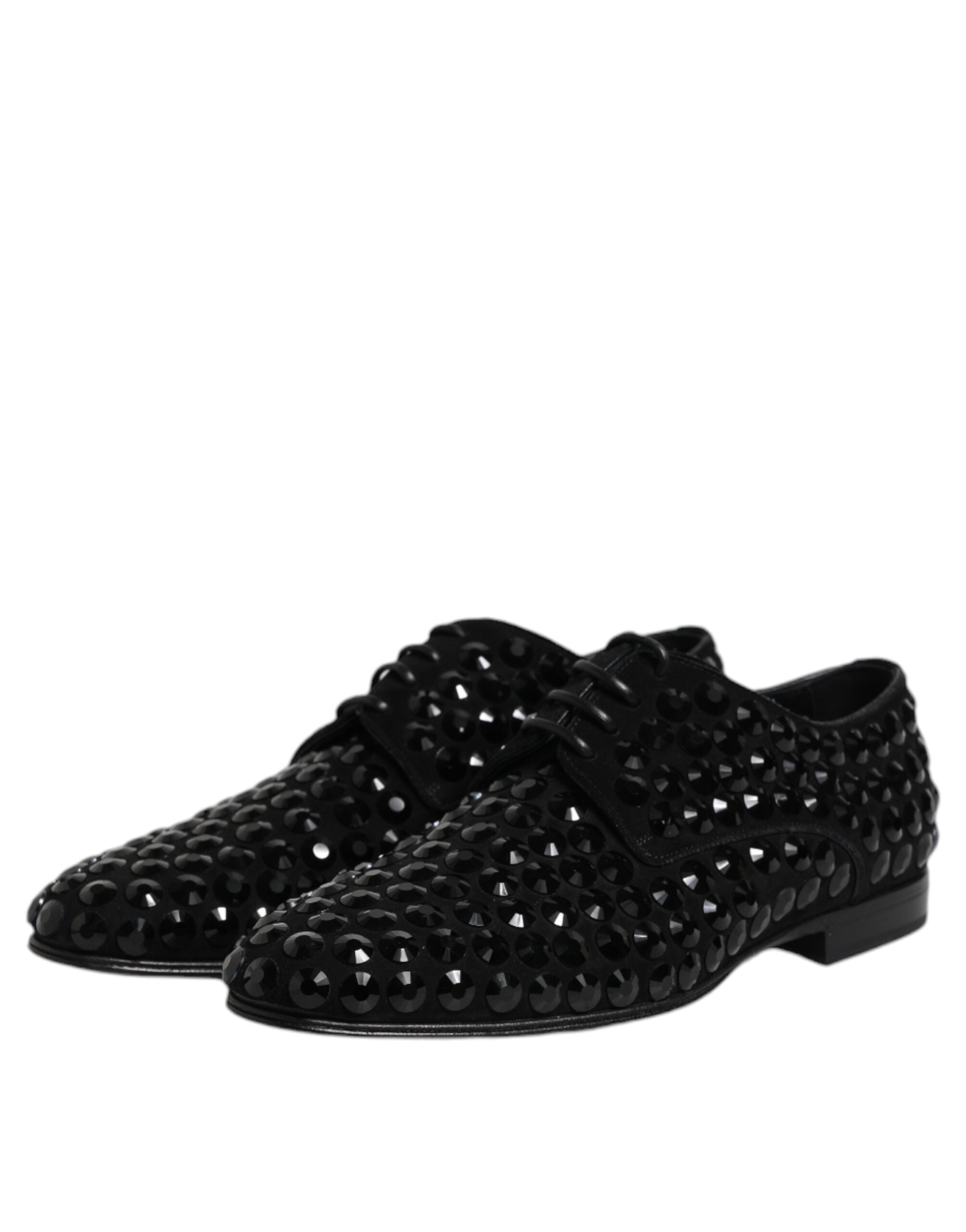 Dolce &amp; Gabbana Black Suede Rhinestone Derby Formal Shoes