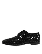 Dolce &amp; Gabbana Black Suede Rhinestone Derby Formal Shoes