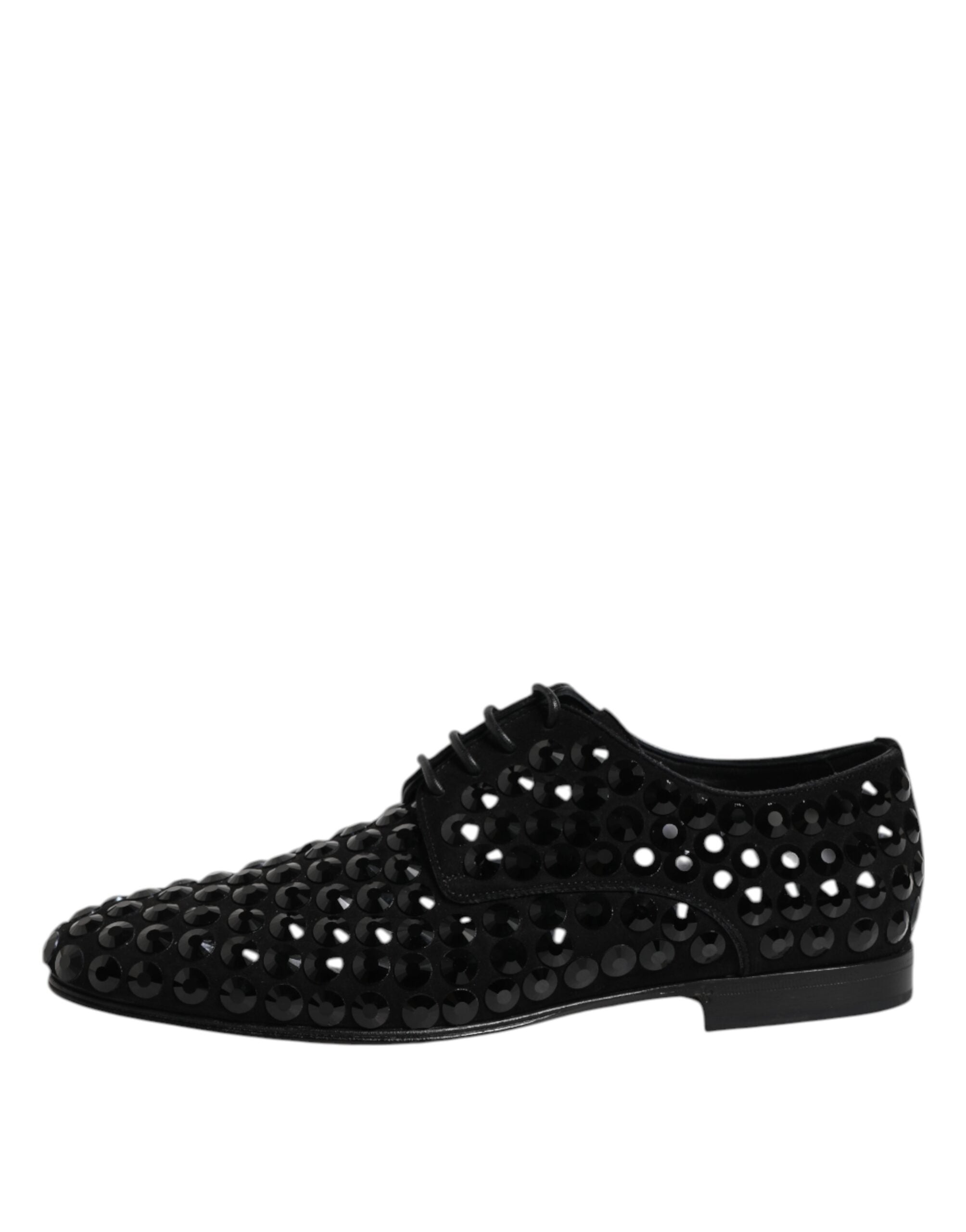 Dolce &amp; Gabbana Black Suede Rhinestone Derby Formal Shoes