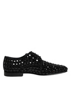 Dolce &amp; Gabbana Black Suede Rhinestone Derby Formal Shoes