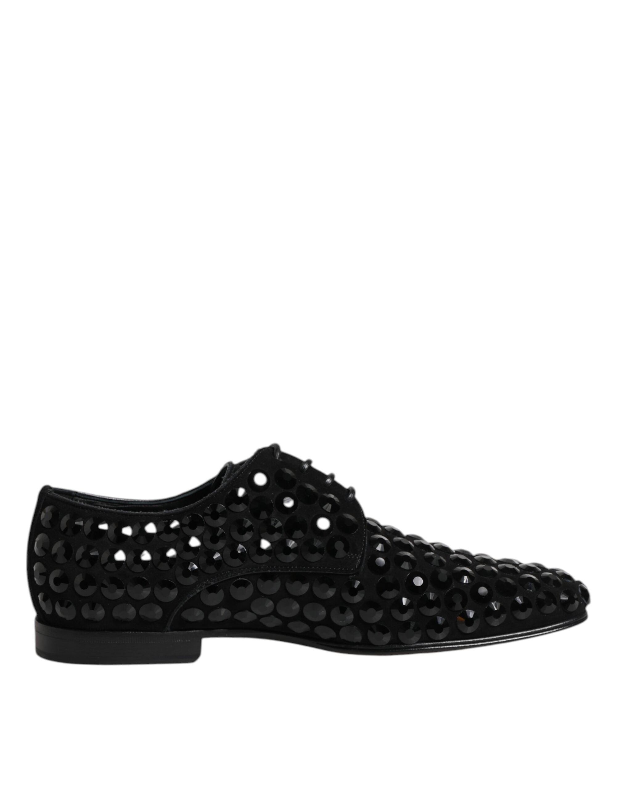 Dolce &amp; Gabbana Black Suede Rhinestone Derby Formal Shoes