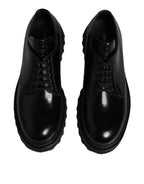 Dolce &amp; Gabbana Black Leather Lace Up Derby Men Dress Shoes