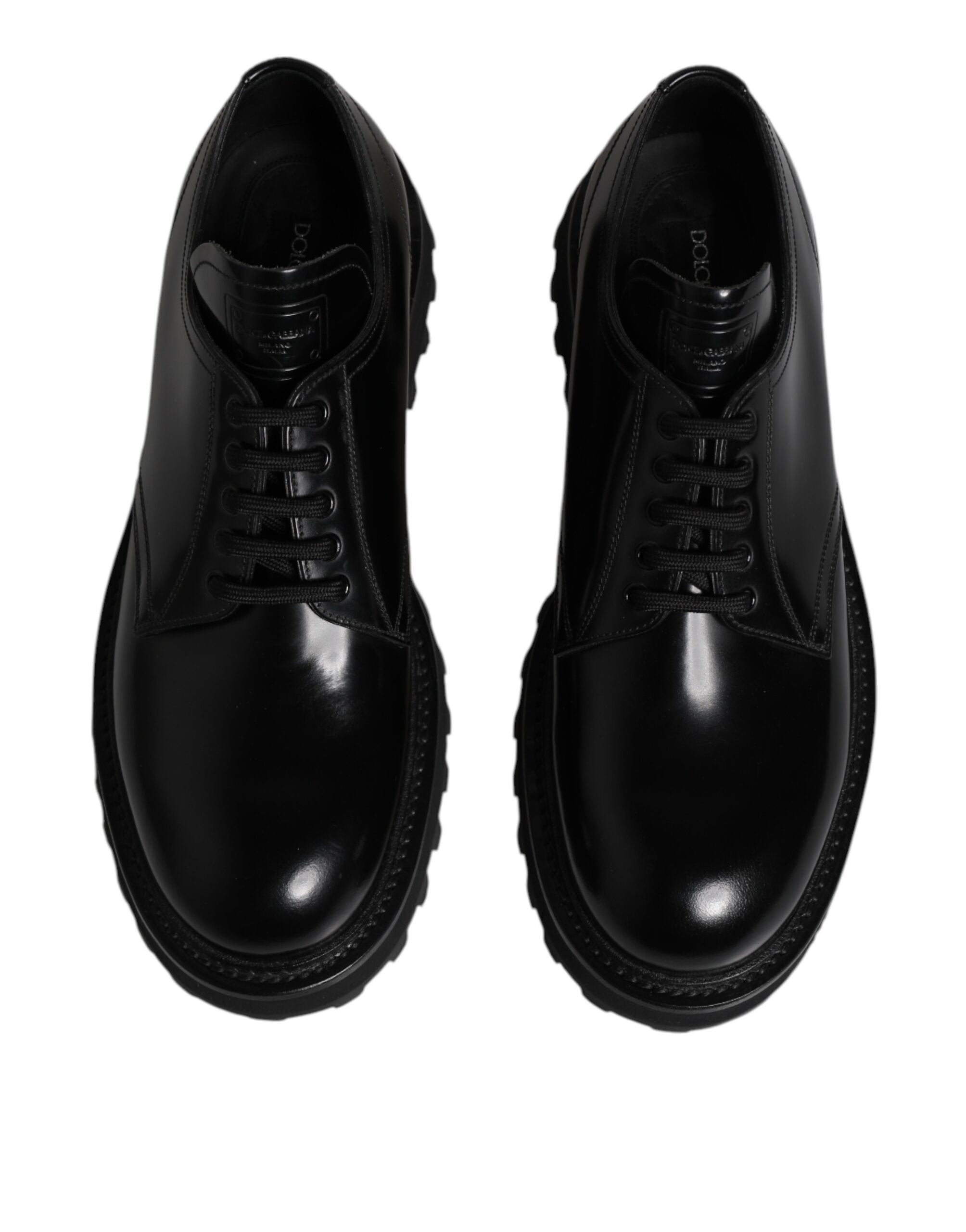 Dolce &amp; Gabbana Black Leather Lace Up Derby Men Dress Shoes