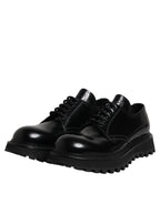 Dolce &amp; Gabbana Black Leather Lace Up Derby Men Dress Shoes