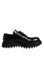 Dolce &amp; Gabbana Black Leather Lace Up Derby Men Dress Shoes
