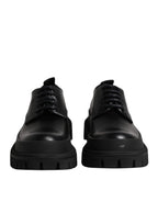 Dolce &amp; Gabbana Black Leather Lace Up Derby Men Dress Shoes
