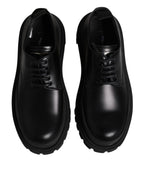 Dolce &amp; Gabbana Black Leather Lace Up Derby Men Dress Shoes