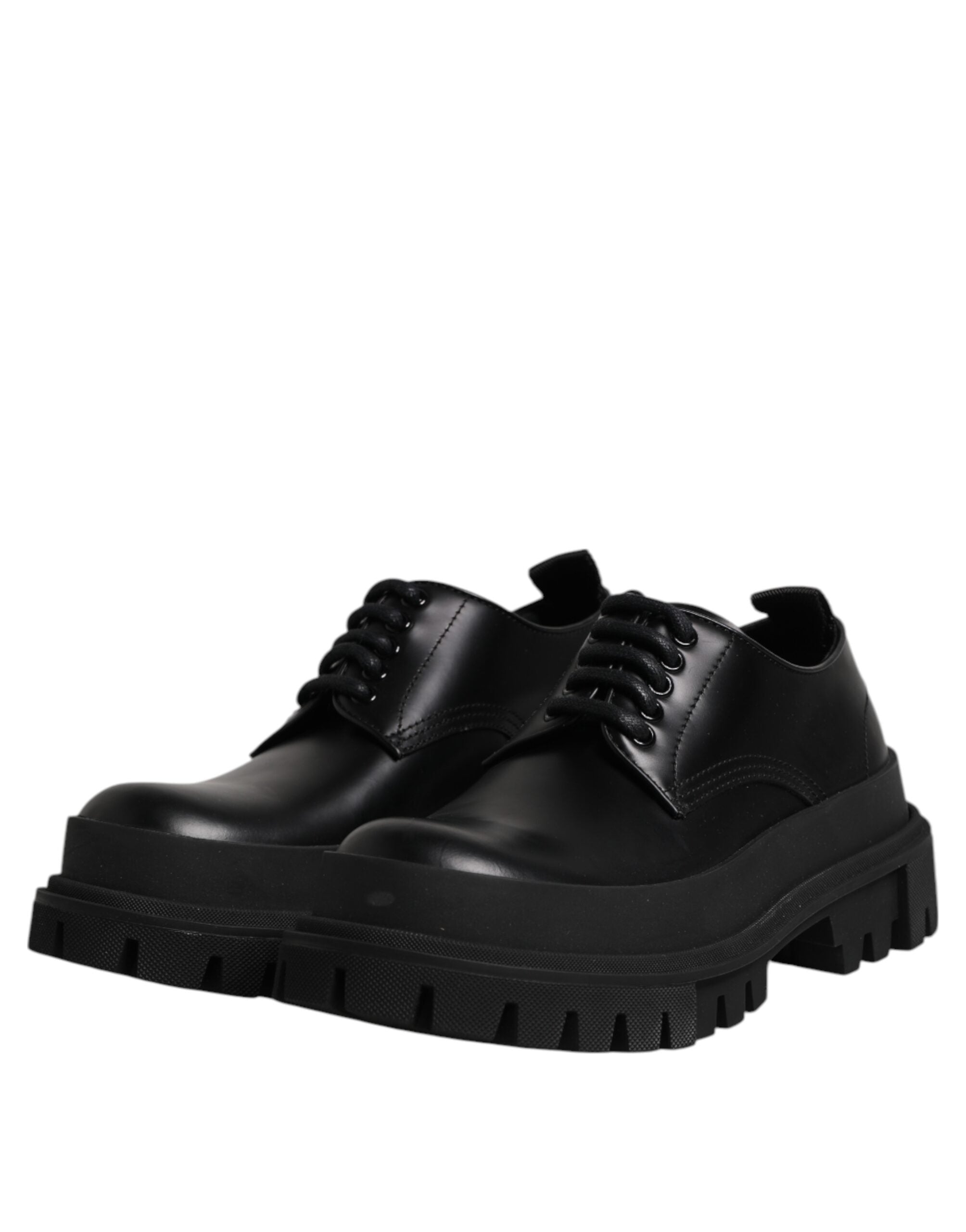 Dolce &amp; Gabbana Black Leather Lace Up Derby Men Dress Shoes