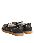 Dolce &amp; Gabbana Brown White Calfskin Leather Loafers Shoes