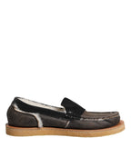 Dolce &amp; Gabbana Brown White Calfskin Leather Loafers Shoes