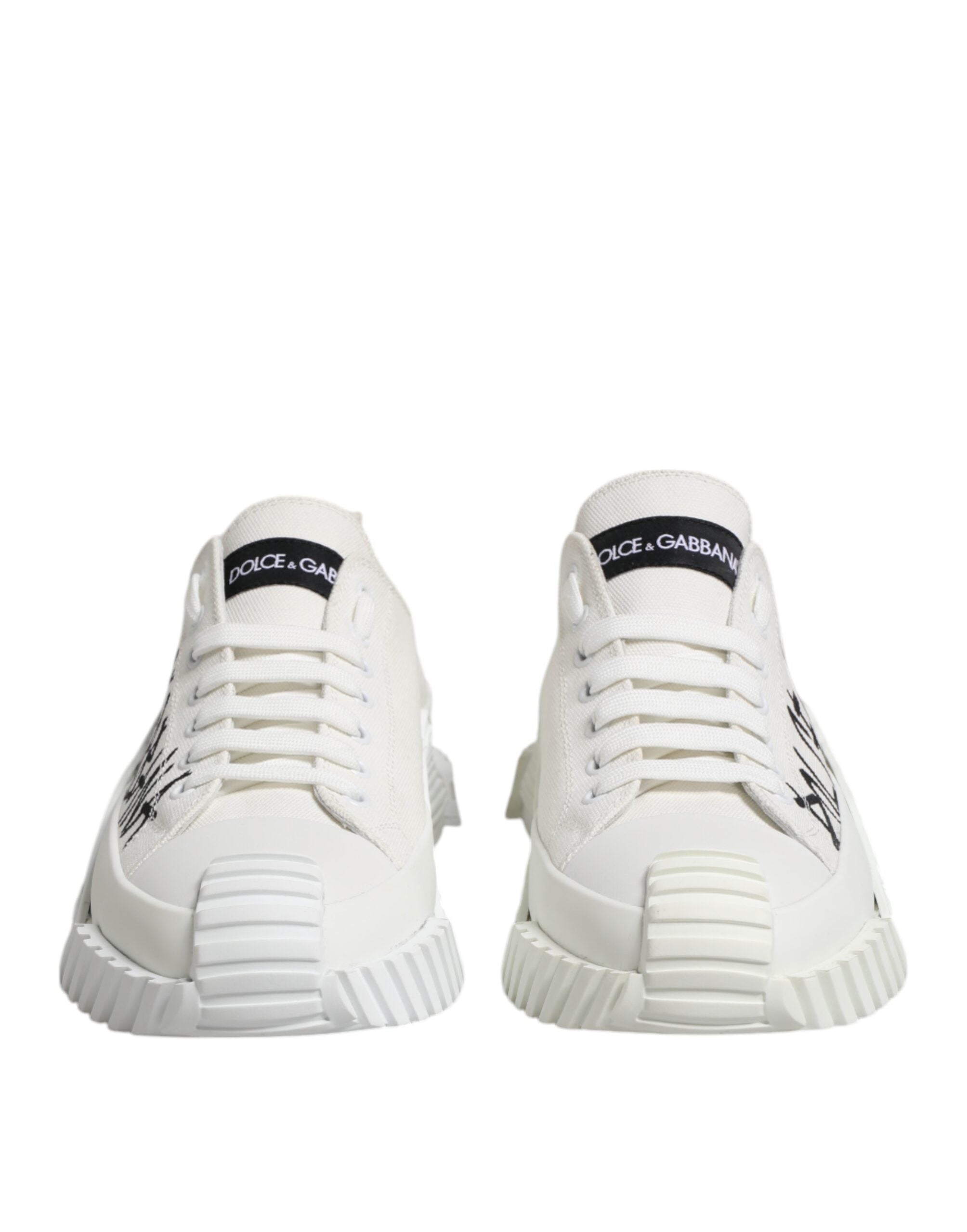 Dolce &amp; Gabbana White Logo Print Lace Up Low Top Sneakers Shoes