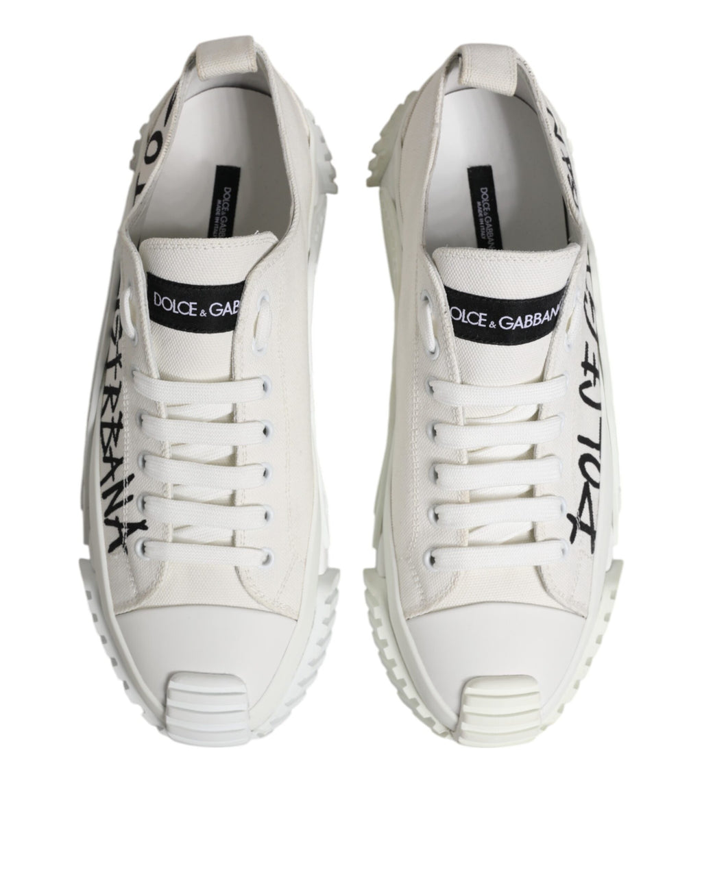 Dolce &amp; Gabbana White Logo Print Lace Up Low Top Sneakers Shoes