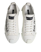 Dolce &amp; Gabbana White Logo Print Lace Up Low Top Sneakers Shoes