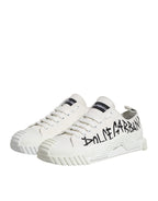 Dolce &amp; Gabbana White Logo Print Lace Up Low Top Sneakers Shoes