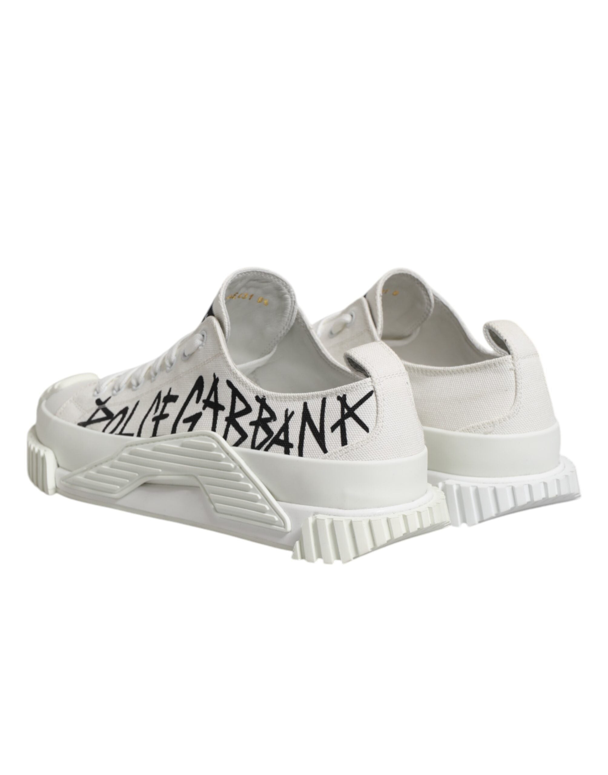 Dolce &amp; Gabbana White Logo Print Lace Up Low Top Sneakers Shoes