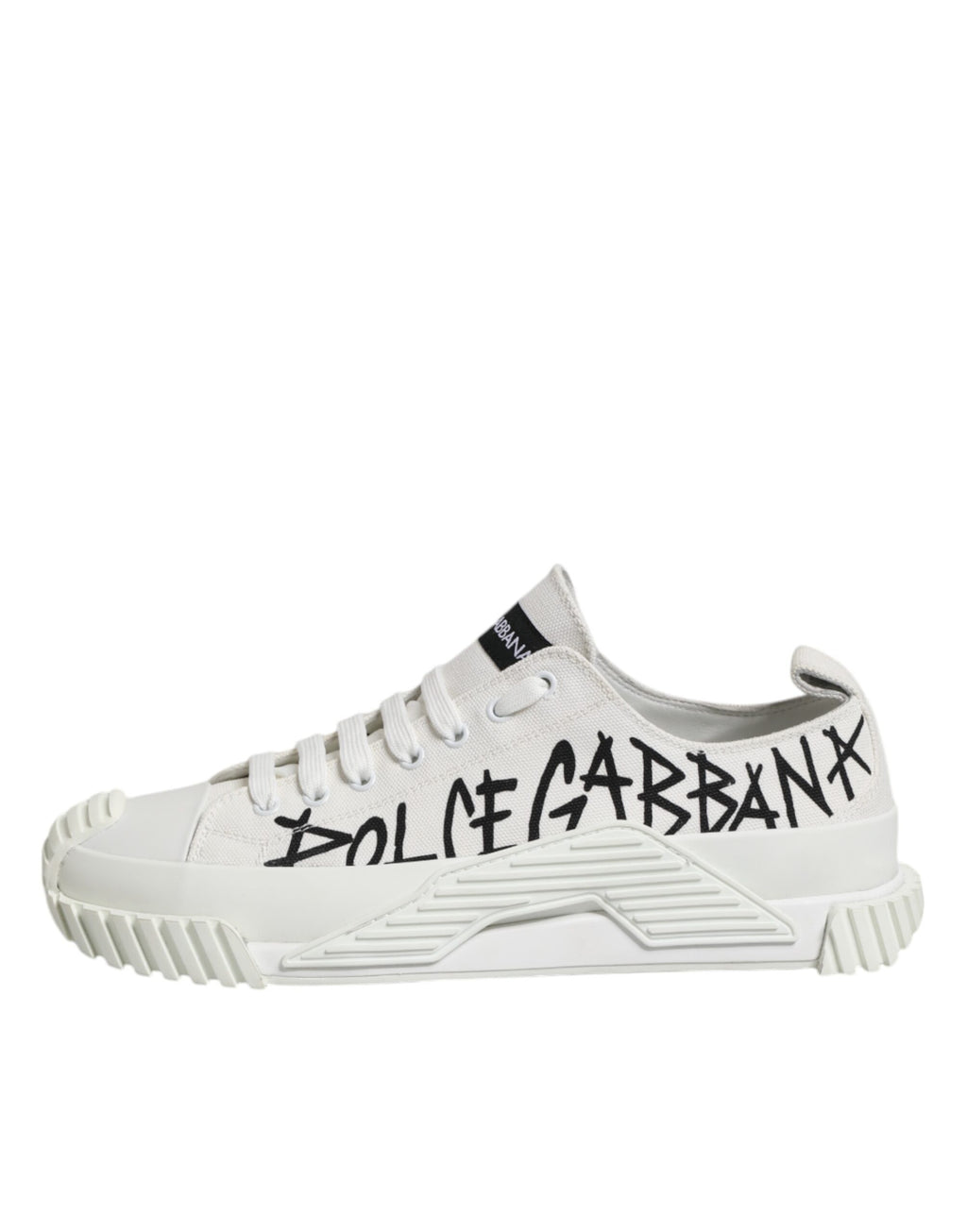 Dolce &amp; Gabbana White Logo Print Lace Up Low Top Sneakers Shoes