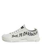 Dolce &amp; Gabbana White Logo Print Lace Up Low Top Sneakers Shoes