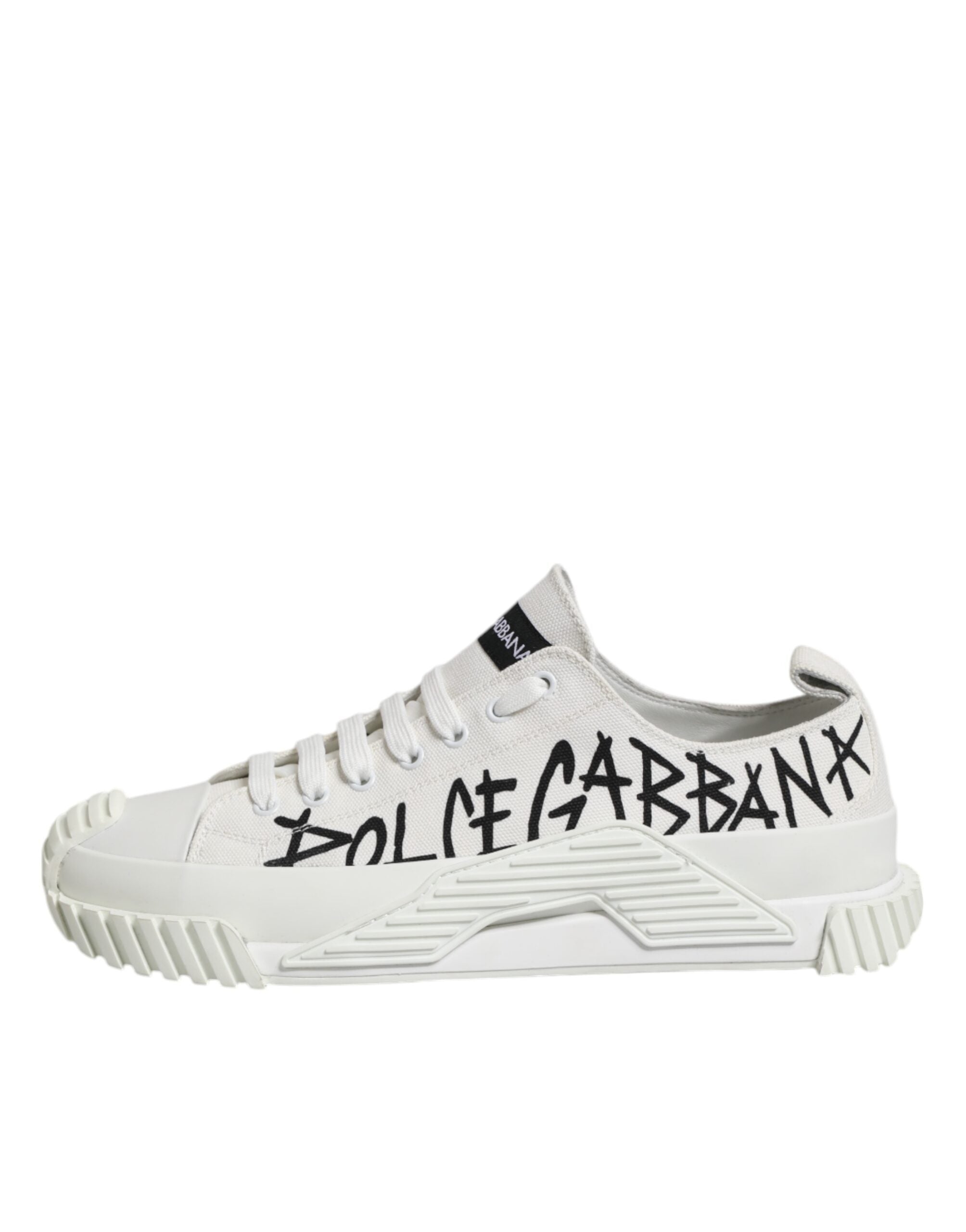 Dolce &amp; Gabbana White Logo Print Lace Up Low Top Sneakers Shoes