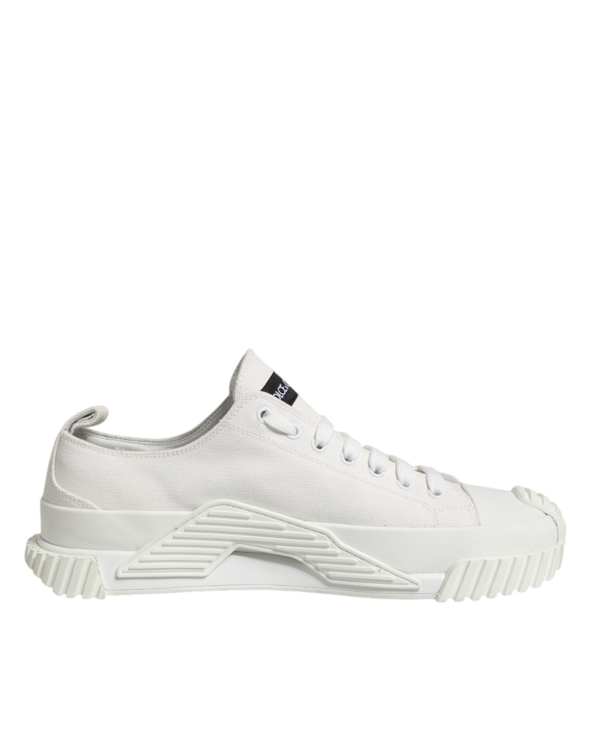 Dolce &amp; Gabbana White Logo Print Lace Up Low Top Sneakers Shoes