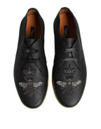 Dolce &amp; Gabbana Black Leather Bee Crown Low Top Sneakers Shoes