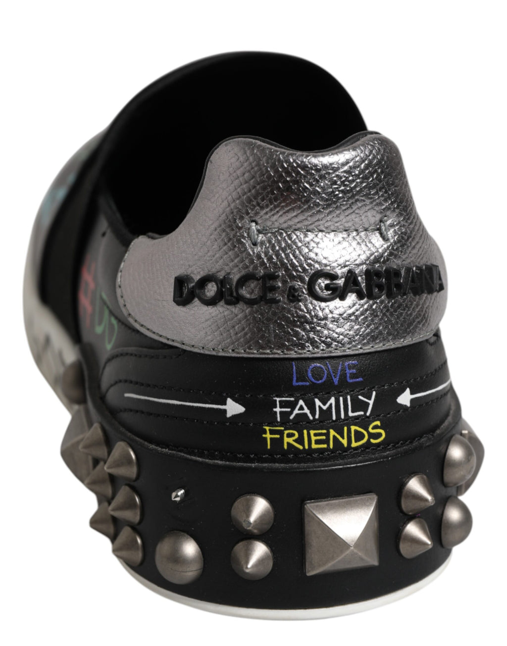 Dolce &amp; Gabbana Black Leather Studded Graffiti Sneakers Shoes